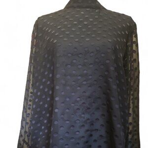 Ann Taylor, Black chiffon sheer polka dot l/s blouse, XL